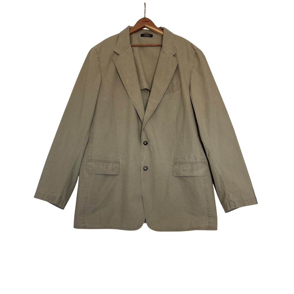 LL Bean Mens 44 Tall Cotton Sport Coat Blazer Khaki Tan 2 Button Jacket 0KU60
